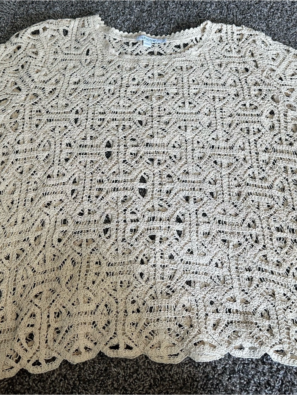 Chico's Beige Crochet Openwork Crewneck Sweater XL